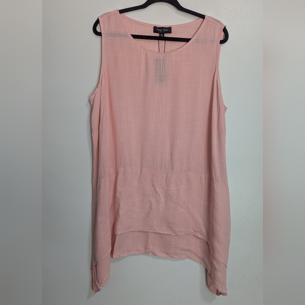 NWT Arna York Light Dusty Pink Sleeveless‎ Shark Bite Hem Tunic Blouse 18/20